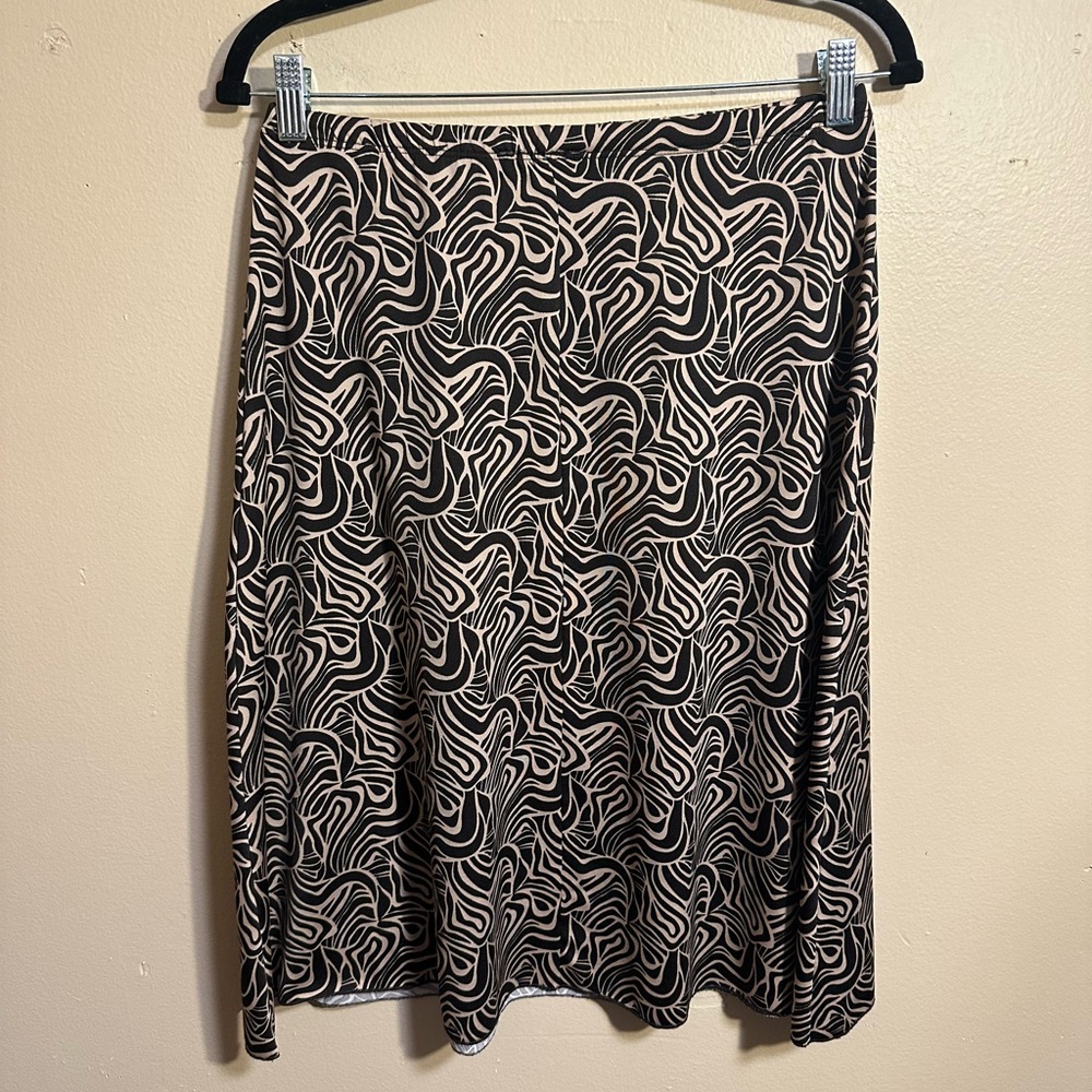 Hypnotized Abstract Zebra Print Midi Skirt, Brown & Cream, Stretch, Small